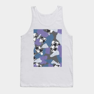 Houndstooth and Hard Edges - Black, White, Purple, Blue - Abstract Mixed Torn Paper Collage Tank Top